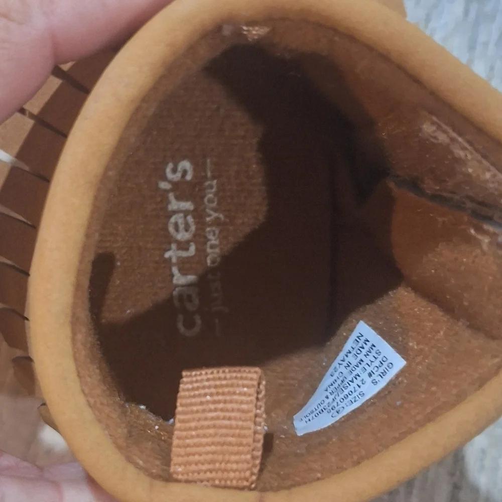 Carter's Simple Joys Fist Walker Tan Moccasin Fringe Shoes Sz. 4